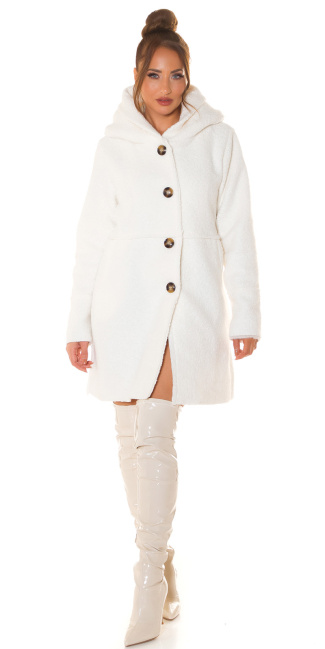 Beautiful Boucle Look coat with hood Cream